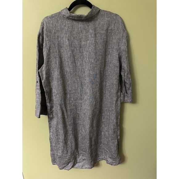 Talbots Haven Well Within Dark Gray Linen Dress Size L Roll Tab Short Sleeve - Picture 9 of 10